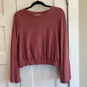 Madewell Rose Crop Style Blouse with Elastic Waist and Bell sleeves- size L